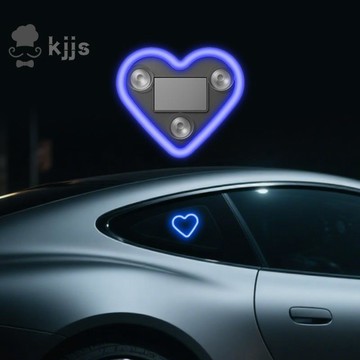 汽車 LED 環境燈,太陽能愛心車輛霓虹燈,用於三角後窗室內氛圍燈藍光