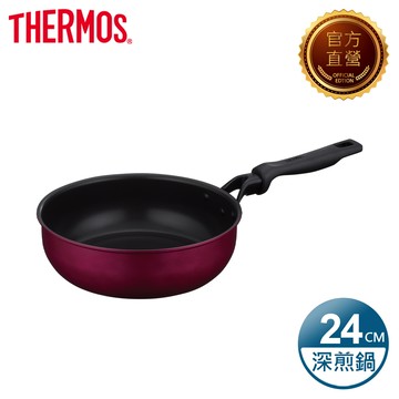 【THERMOS膳魔師】厚鑄耐摩不沾鍋 單柄深煎鍋24cm(KFM-024D-R)