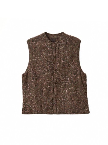 日系復古 棉麻印花背心 休閒夾棉上衣