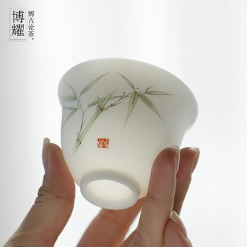 羊脂玉白瓷茶杯家用喝茶小杯陶瓷功夫品茗杯單個輕奢清新茶具茶盞