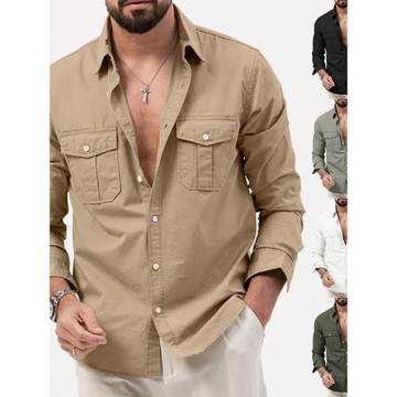 2025秋冬新款歐美男士休閑長袖上衣大碼美式翻領襯衫Men's Shirts