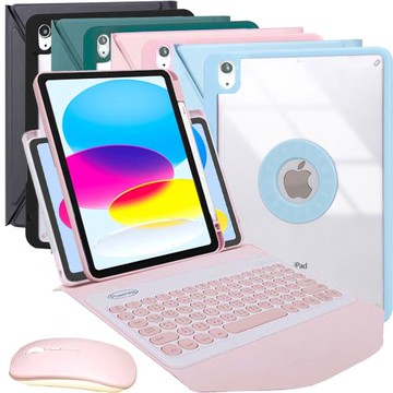 Powerway For 2025 iPad (A16) /10代專用圓雅型藍牙鍵盤/皮套/保護殼(送同色無線滑鼠)