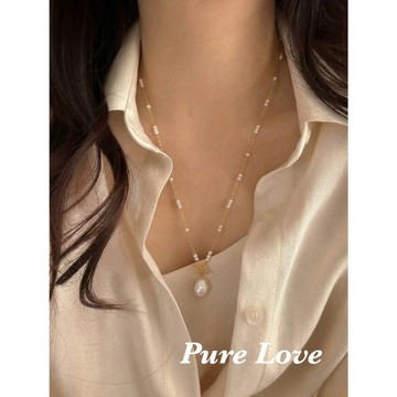 Pure Love樂芙 /正韓 鈦鋼【316L醫療鋼】G01132天然淡水珍珠間隔項鏈 長項鏈 / 金
