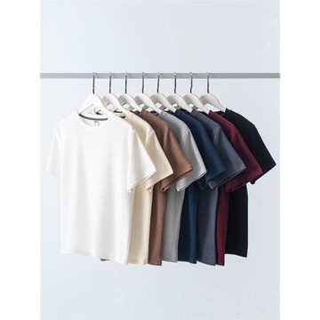 基本款T恤 夏季重磅260G華夫格短袖青年美式復古寬松純色休閑百搭