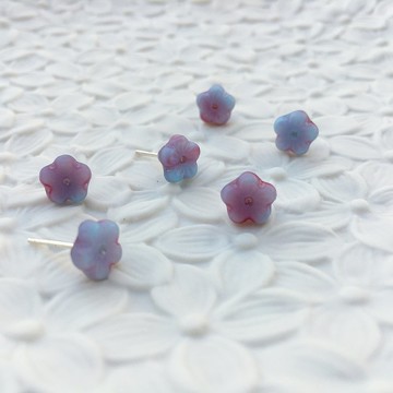 【微縮花房】勿忘我。Forget me not。磨砂漿果藍。s925純銀耳環