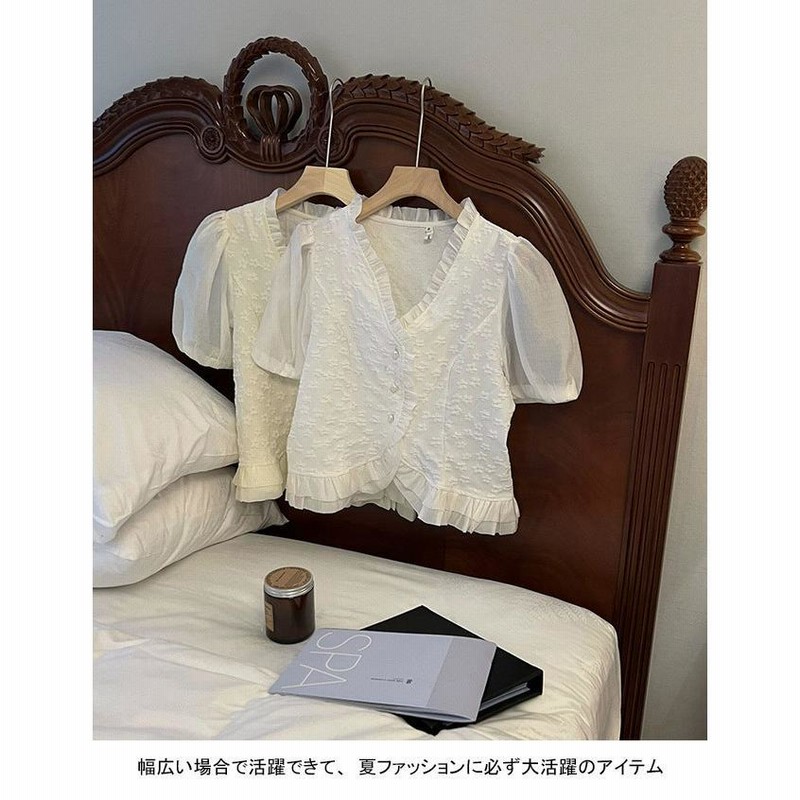 ブラウス 夏 レディース 半袖 レースブラウス おしゃれ フリルブラウス 夏 チュールブラウス Vネック 花柄 シャツ 半袖ブラウス レトロ ブラウス 夏 レディース 半袖 レースブラウス おしゃれ フリル