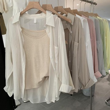 S-3XL 大尺碼外套 長袖襯衣女 遮陽襯衫 夏季遮陽衫女 寬松慵懶風百搭休閑小眾上衣