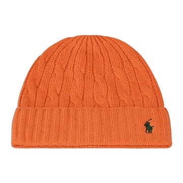 POLO RALPH LAUREN刺繡LOGO羊毛/尼龍針織毛帽(橘x綠馬)
