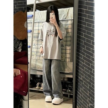 【限時特賣】修身牛仔褲 闊腿牛仔褲 美式牛仔褲【限時特賣】春夏顯瘦牛仔褲  闊腿牛仔褲  美式牛仔褲複古小個子闊腿牛仔褲