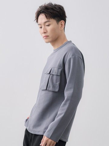 【絕版出清】立體貼袋縮口長袖TEE