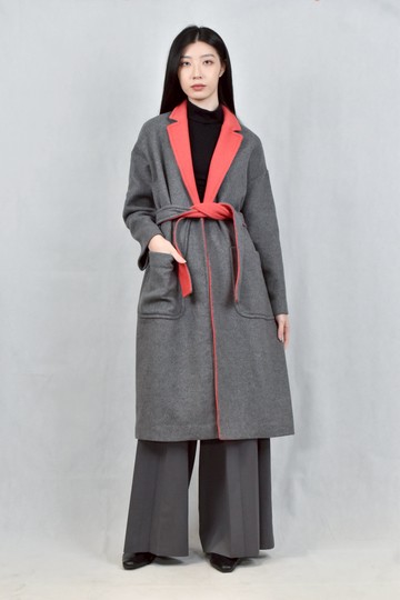 (L) max mara灰色大衣綁帶外套