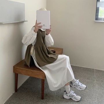 學院風減齡娃娃裙襯衫裙長袖連衣裙春裝女設計感燈芯絨馬甲兩件套