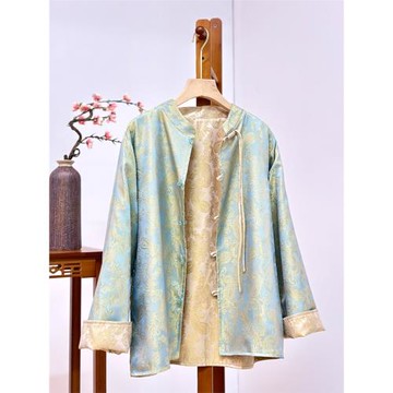 新中式女裝上衣國風高級感緞面襯衫春秋年輕唐裝兩面穿桑蠶絲外套