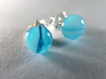 琉璃純銀耳環 / 藍水星 (耳針、耳夾)