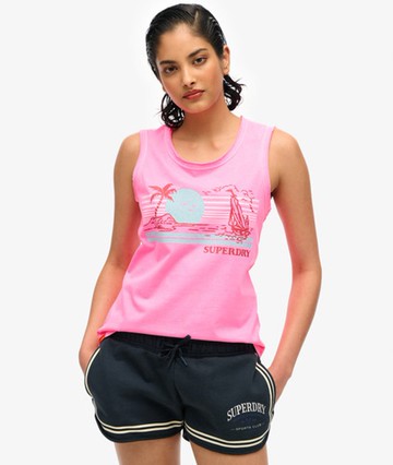 Superdry Women's Outdoor Stripe Scoop Neck Tank Top Pink Size: 8