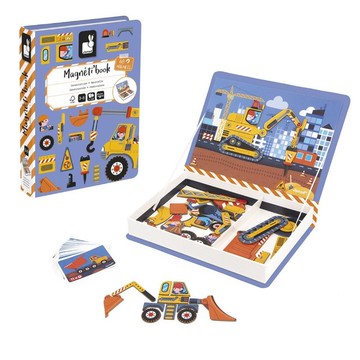 【法國Janod】磁鐵遊戲書-工程車