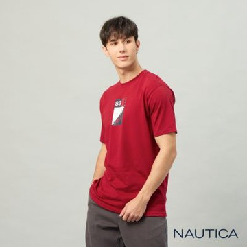 Nautica 官方旗艦 男裝 經典帆船拼接LOGO印花純棉短袖T恤-酒紅色