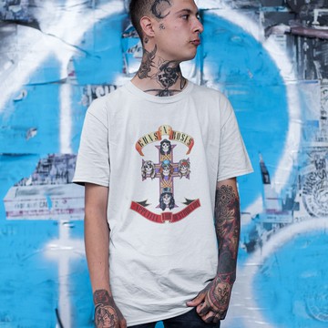 GUNS N ROSES Appetite 中性短袖T恤 白色 槍與玫瑰樂團搖滾金屬ROCK METAL AXL吉他