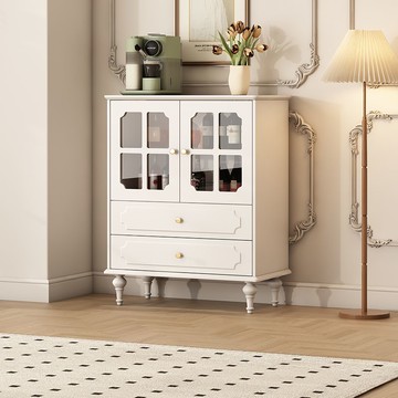 免運 餐邊櫃 美式餐邊櫃 實木餐邊櫃 客廳復古白色餐邊柜一體靠墻廚房柜子儲物柜高級感茶水柜2024新款 可開發票 全館五折 工廠現貨直銷 新品特價 b9083