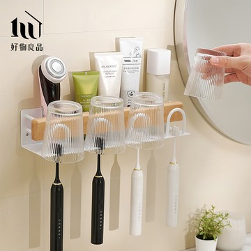 【好物良品】浴室防水防鏽原木牙刷漱口杯置物掛架