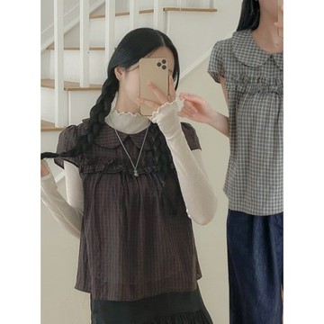 Codibook｜韓國 dangosister 企劃款雙層質感格紋短袖上衣［預購］雪紡襯衫 女裝