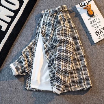 日系復古毛呢格子外套男潮牌痞帥寬松百搭休閑夾克男士高級感襯衫