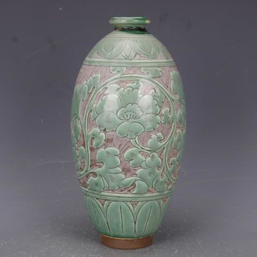 宋磁州窯刻纏枝花紋橄欖瓶仿古老貨瓷器家居中式裝飾擺件古玩收藏1入