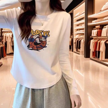 衣時尚 上衣 長袖T卹 印花上衣 內搭衫 M-2XL新款打底修身簡約顯瘦不規則上衣ins薄款-6195.