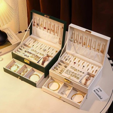 🍃高雄出貨🌸首飾收納盒 飾品盒 首飾盒高端皮革多層帶鎖首飾收納盒大容量防氧化手錶項鍊戒指整理箱