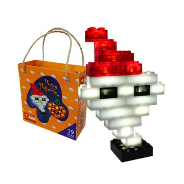 LIGHT STAX 亮亮積木 小顆粒系列 搞怪萬聖節 樂高相容積木 萬聖節糖果袋DIY  亮亮小鬼 白色 + 紅色  1組