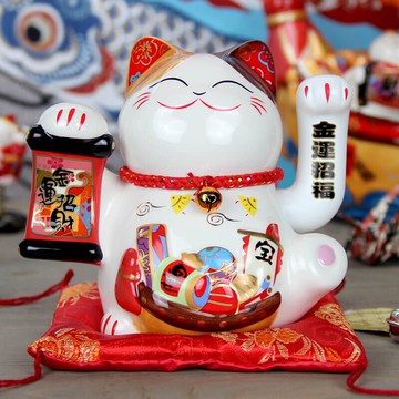 福緣貓陶瓷招財貓小號電動搖手貓店鋪開業收銀臺擺件創意生日禮物