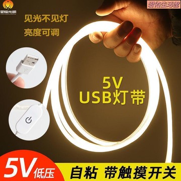 帶條背膠貼氛圍燈5v低壓超亮usb霓虹矽膠燈柔性軟燈條不插電