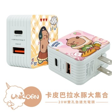【卡皮巴拉水豚大集合】系列 20W雙孔急速充電頭 豆腐頭 充電插頭 快充頭 充電器