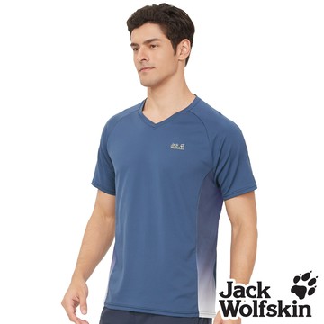【Jack Wolfskin 飛狼 】男 漸層印花V領短袖排汗衣 T恤『青藍』