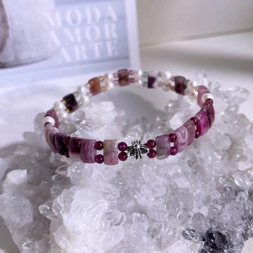 溫柔的註解 純銀配件|天然淡水珍珠|碧璽|紅石榴 |水晶手鍊 A27-2