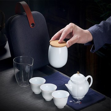 日式白瓷旅行茶具套裝玻璃快客杯一壺二杯簡約便攜小套裝