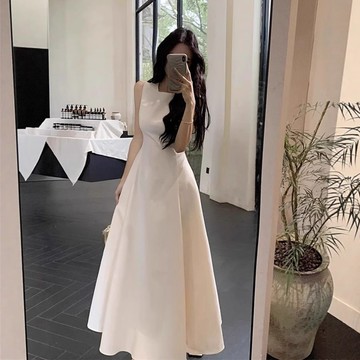法式氣質感白色洋裝 大裙擺 禮服 伴娘服 敬酒服 海邊度假裙 白色連衣裙 小禮服洋裝 法式禮服 禮服洋裝 禮服裙 夏季新