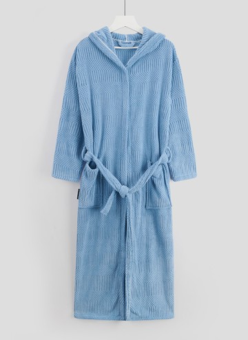 柔軟速乾珊瑚絨立體緹花連帽浴袍
