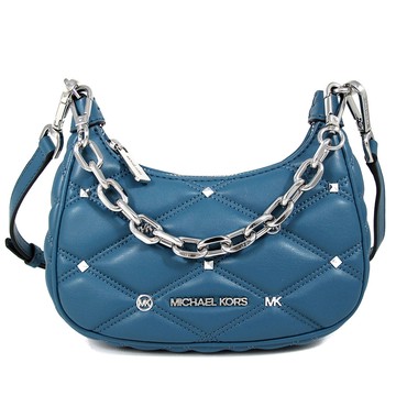 MICHAEL KORS CORA 銀字鉚釘LOGO藍綠色牛角銀鏈兩用包(小款)