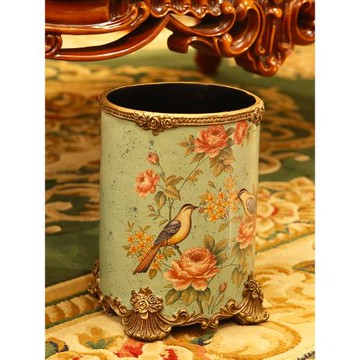 大號歐式客廳垃圾桶家用裝飾創意垃圾桶復古裝飾品樹脂工藝品擺件