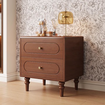 實木床頭櫃   中古風床頭櫃全實木家用臥室極簡美式復古簡約現代床邊收納儲物櫃