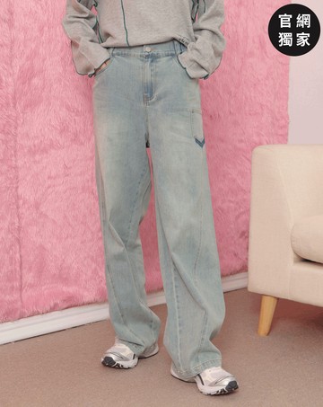 ➤好比例車線水洗彈性直筒牛仔褲