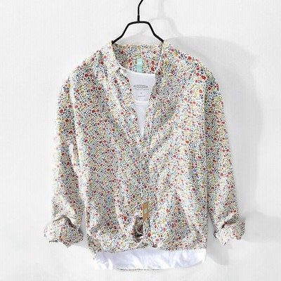 リネンシャツ メンズ 麻シャツ 花柄 長袖シャツ カジュアルシャツ 綿麻 開襟シャツ 涼しい 通気 春 夏 トップス シンプル おしゃれ 通販 Lineポイント最大get Lineショッピング