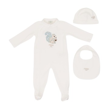 FENDI Kids 小松鼠套組-連身褲帽子圍兜