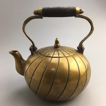 精品銅器古玩古董純銅水壺酒壺居家裝飾仿古黃銅提梁銅茶葉壺擺件