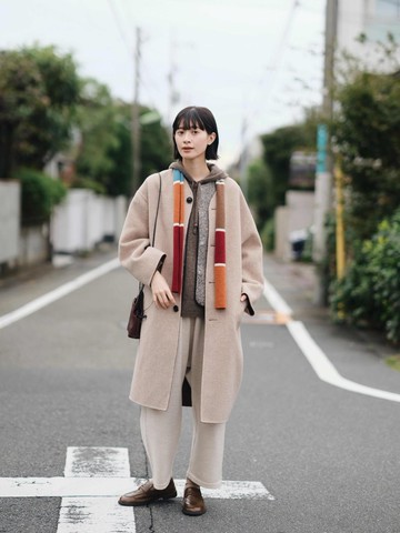 KOOW日系中長款立絨雙面尼大衣 雙面穿拼色簡約羊毛大衣