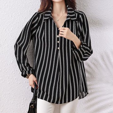 麗質達人 - 1609黑色翻領長袖上衣-LY