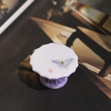 釉下彩純手繪蝴蝶竹陶瓷蓋置太湖石茶壺蓋碗放置蓋子小茶托茶道