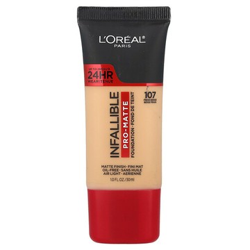 L'Oréal, Infallible，專業啞光粉底，107 清新米色，1 液量盎司（30 毫升）