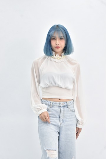 (S) zara 雪紡珍珠白色長袖上衣